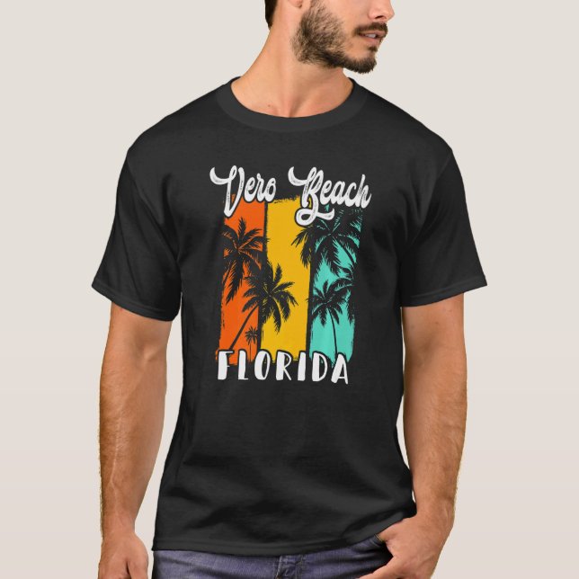 Vero Beach Palm Trees Beach Florida Retro Vacation T Shirt (Framsida)
