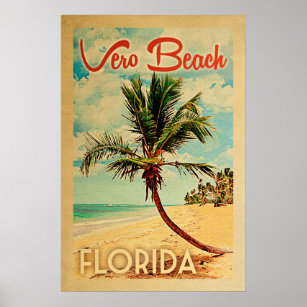 Vero Beach Poster Florida Vintage Handflatan Träd 