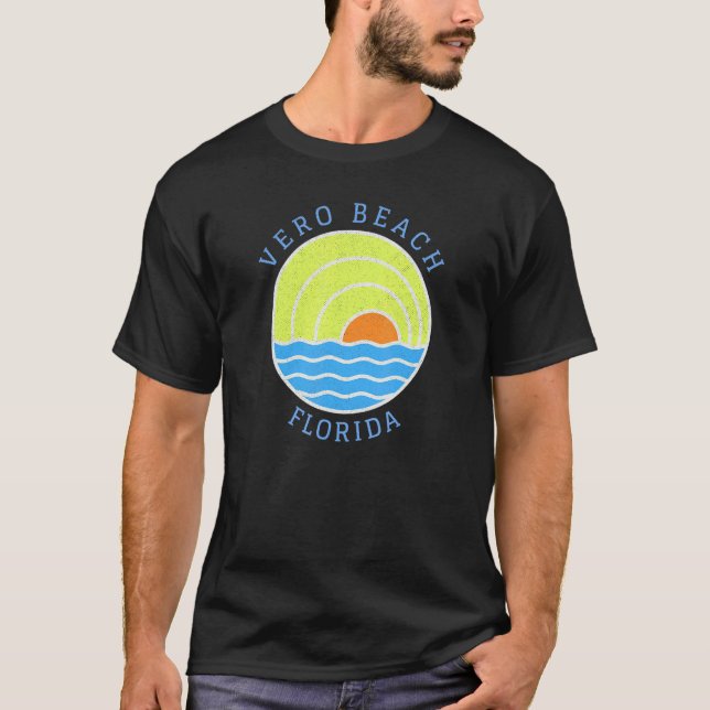 Vero Beach Retro Sunset T Shirt (Framsida)