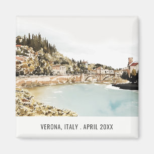 Verona Adige River Italien Watercolor Italy Travel Magnet