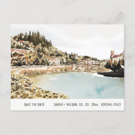 Verona Adige River Italien Watercolor Spara datum Vykort
