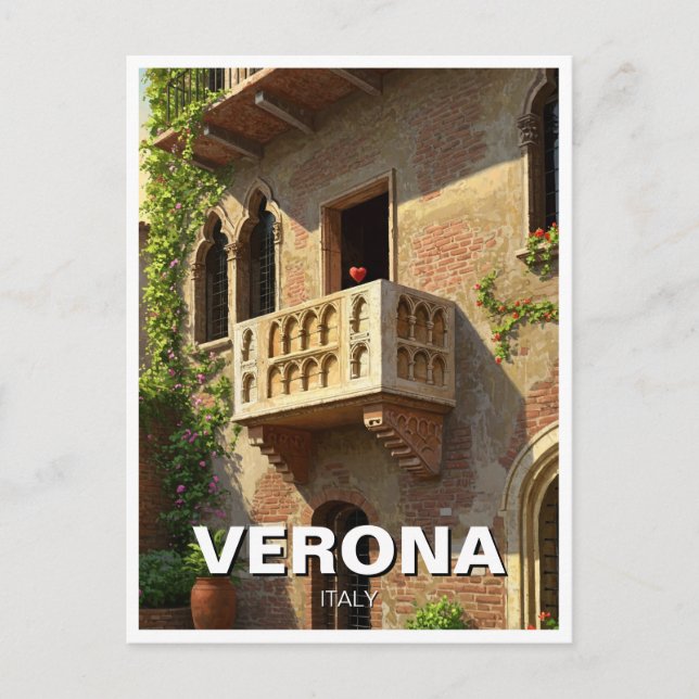 Verona Balcony Italien Travel Vykort (Framsida)