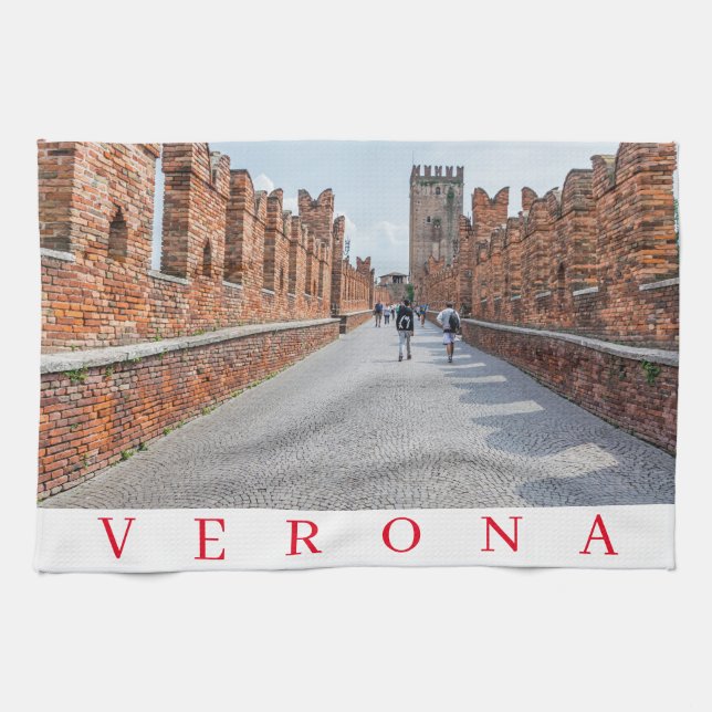 Verona Castelvecchio Bridge walkway tetowel Kökshandduk (Horisontell)