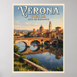 Verona Italien Adige floden Vintage Resa Poster
