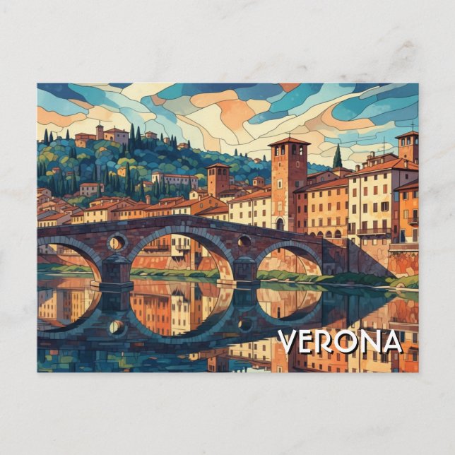 Verona Italien Bron Resa Vykort (Framsida)