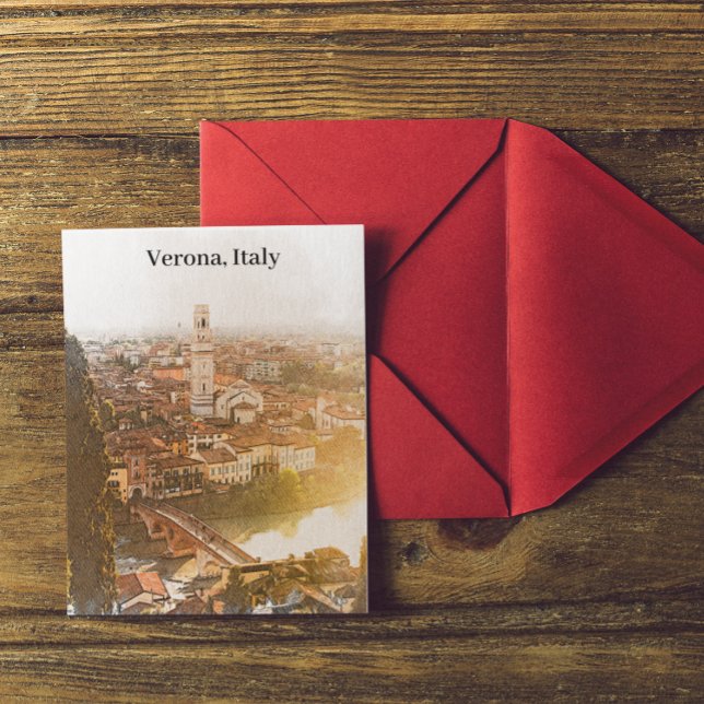 Verona Italien City Silhouette Watercolor Painting Vykort (Verona Italy City Silhouette Watercolor Painting Postcard)