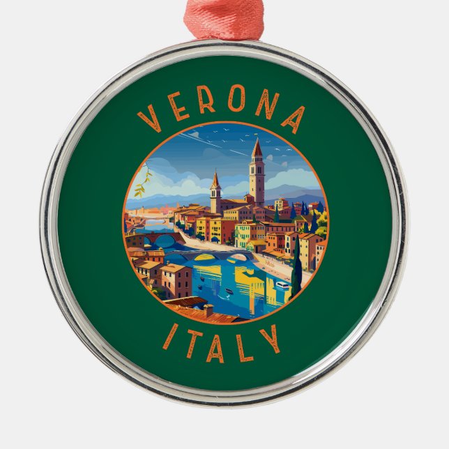 Verona Italien Retro Distress Circle Julgransprydnad Metall (Framsidan)