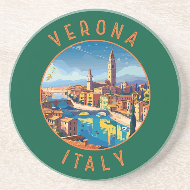 Verona Italien Retro Distressed Circle Underlägg (Framsidan)