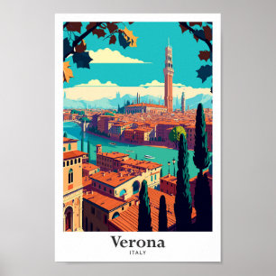 Verona Italien Travel Art Vintage Illustration Poster