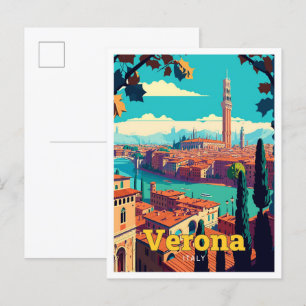 Verona Italien Travel Art Vintage Illustration Vykort