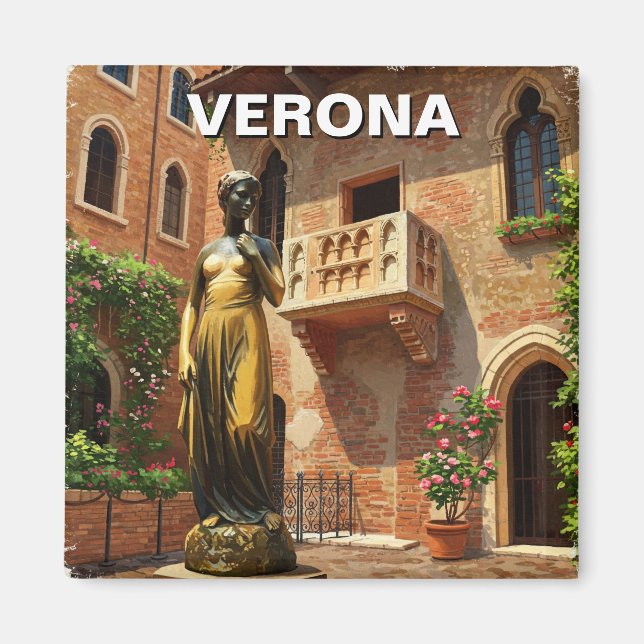 Verona Juliet Statue Balcony Italien Travel Magnet (Framsidan)