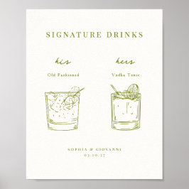 VERONA Moss Grönt Minimalist Namnteckning drycker Poster
