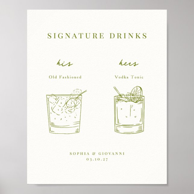 VERONA Moss Grönt Minimalist Namnteckning drycker Poster (Framsidan)