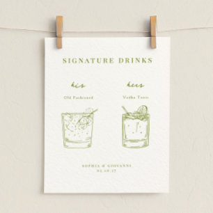 VERONA Moss Grönt Minimalist Namnteckning drycker Poster