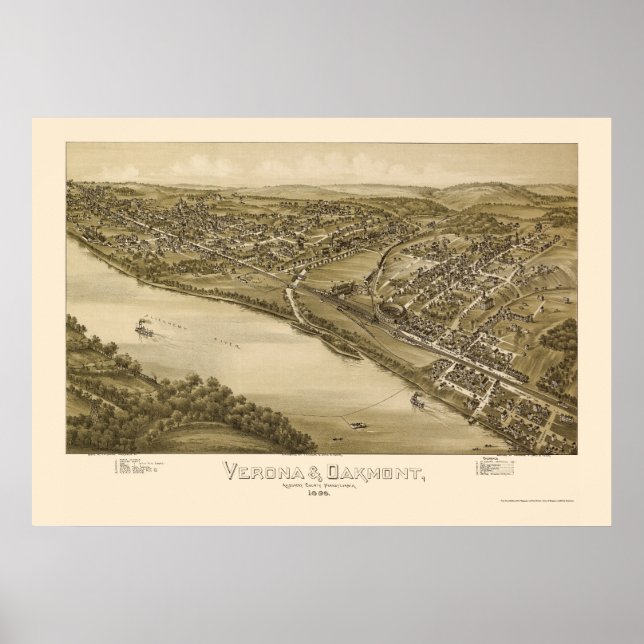 Verona & Oakmont, PA Panoramic Karta - 1896 Poster (Framsidan)