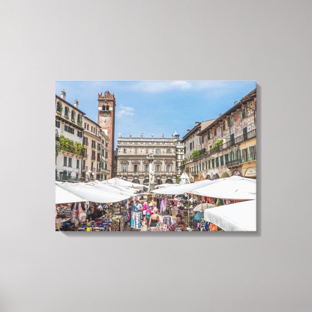 Verona Piazza Erbe view-kanvastrycket Canvastryck (Framsida)