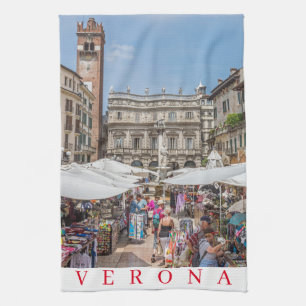 Verona Piazza Erbe view tea towel Kökshandduk