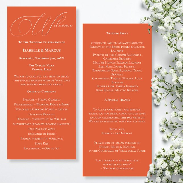 Verona solnedgång bröllopsprogram program (Verona Sunset Wedding Program)