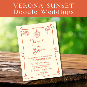 Verona Solnedgång Orange Handritad Fransk Doodle Inbjudningar