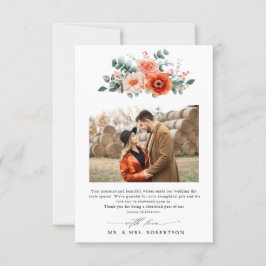 Verona Sunset Bright Orange Modern Blommigt Bröllo Tack Kort