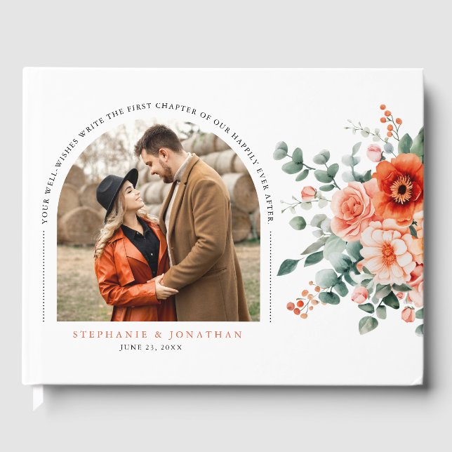 Verona Sunset Bright Orange Modern Blommigt Photo Gästböcker (Framsida)