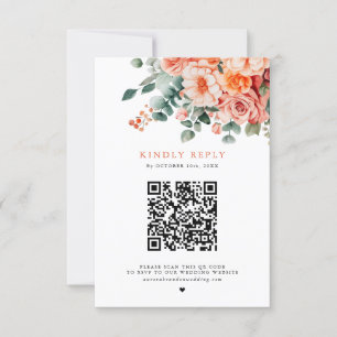 Verona Sunset Bright Orange QR-kod Blommigt Bröllo OSA Kort