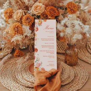 Verona Sunset Orange Blommigt Bröllop Flat Menu Meny