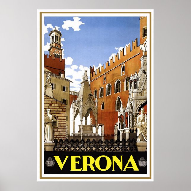 "Verona" Vintage Italienska reseaffischer Poster (Framsidan)