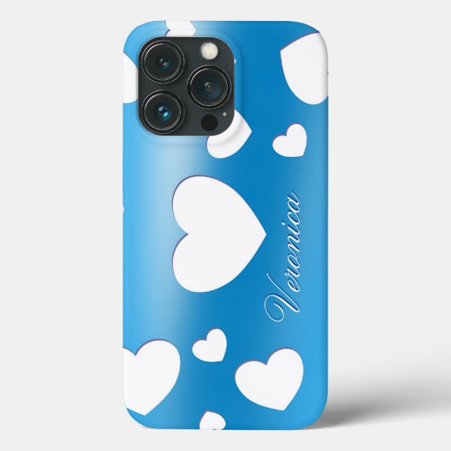 Veronica - Cute Hearts - romantisk blå iphone case (Baksida)