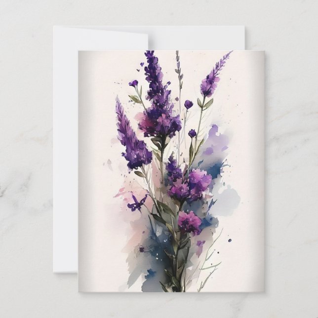 Veronica Lila blommor i vattenfärger Julkort (Framsida)