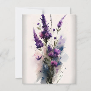 Veronica Lila blommor i vattenfärger Julkort
