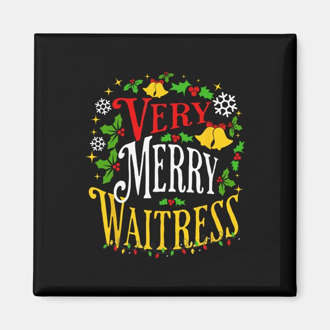 Verry Merry Waitress jul-Helgdag Server Paja Magnet (Framsidan)