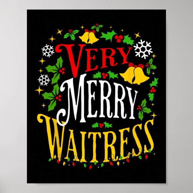 Verry Merry Waitress jul-Helgdag Server Paja Poster (Framsidan)