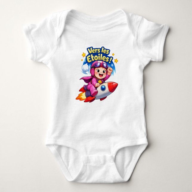 Vers les Étoiles Cute Baby Astronaut Illustration T Shirt (Framsida)