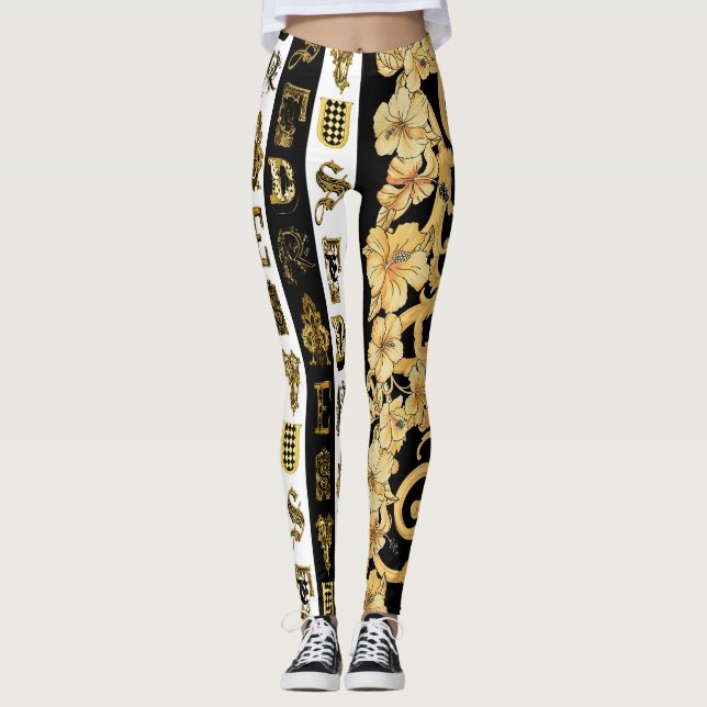 Versace Barocco Font Collection mönster Leggings (Framsida)