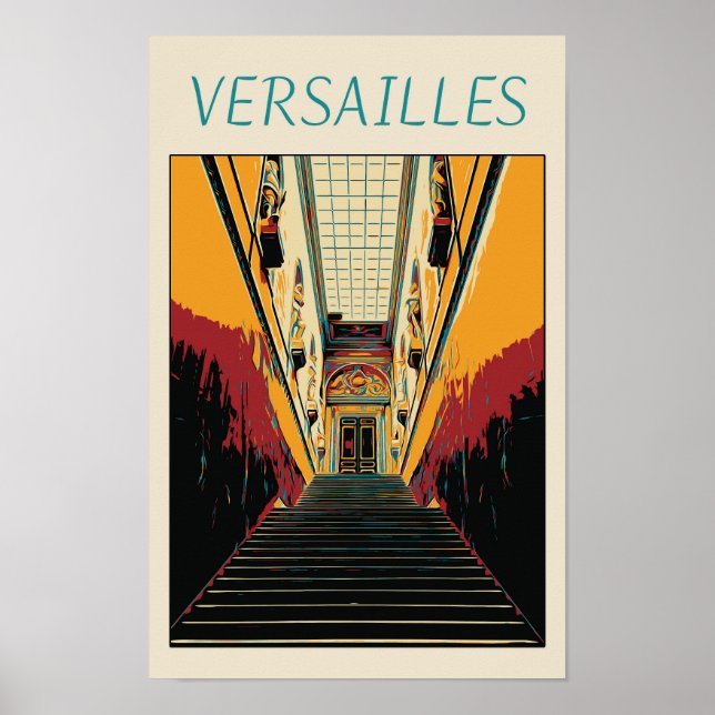 Versailles château illustration Frankrike Postcard Poster (Framsidan)