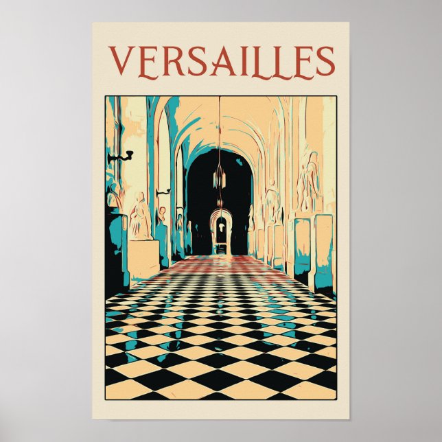 Versailles château illustration Frankrike Postcard Poster (Framsidan)