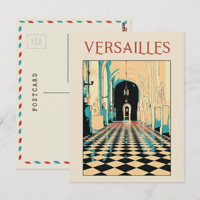 Versailles château illustration Frankrike Postcard Vykort (Fram/baksida)