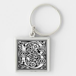 Versal B Keychain Fyrkantig Silverfärgad Nyckelring