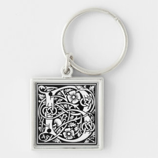 Versal B Keychain Fyrkantig Silverfärgad Nyckelring