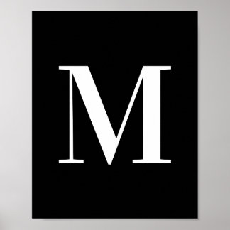 Versaler Brev M Monogram vit och svart Poster