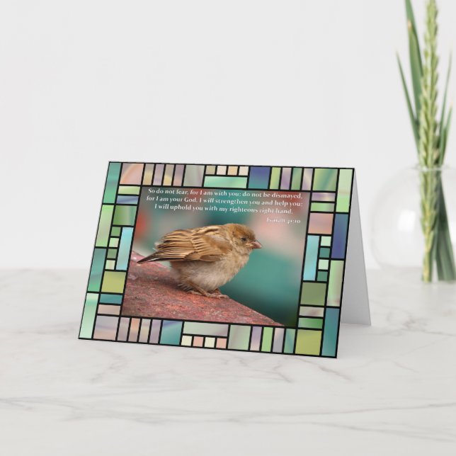 Verse för Isaiah 41:10bibel med fågelmålat glass Kort (Framsida)