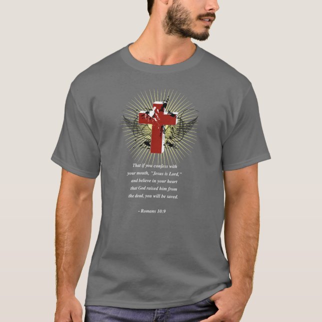 Verse för ROMANS10:9bibel Tee Shirt (Framsida)