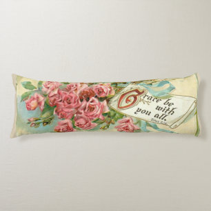 Verse för Scripture för vintagerosa rosblommor Kroppskudde