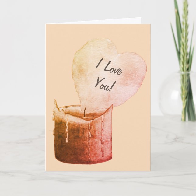 Versed romantiskt rödhjärtformad flamljus kärlek kort (Framsida)