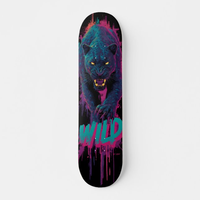 Vertical, Aggressive Black Panther Illustration Mini Skateboard Bräda 18,5 Cm (Framsida)