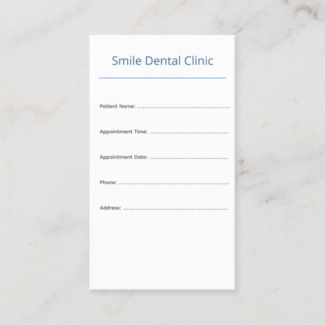 Vertical Dental Appointment Card Clean Design Tidsbeställning Kort (Framsida)