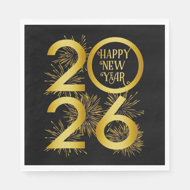 Vertical Gold 2026 New Year Design with Fireworks Pappersservett (Framsidan)