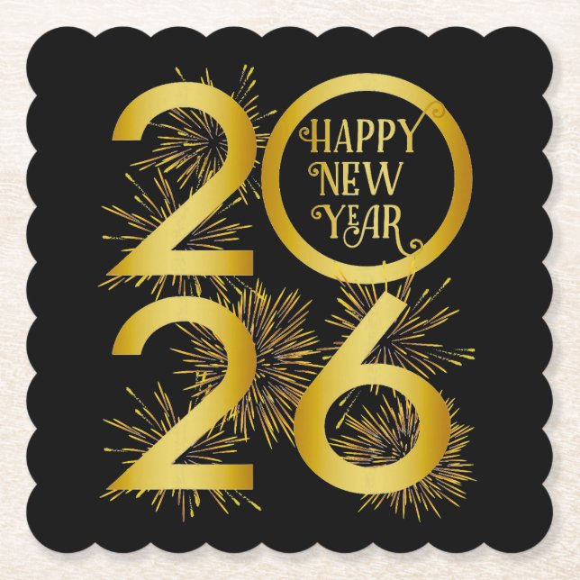Vertical Gold 2026 New Year Design with Fireworks Underlägg Papper (Framsida)