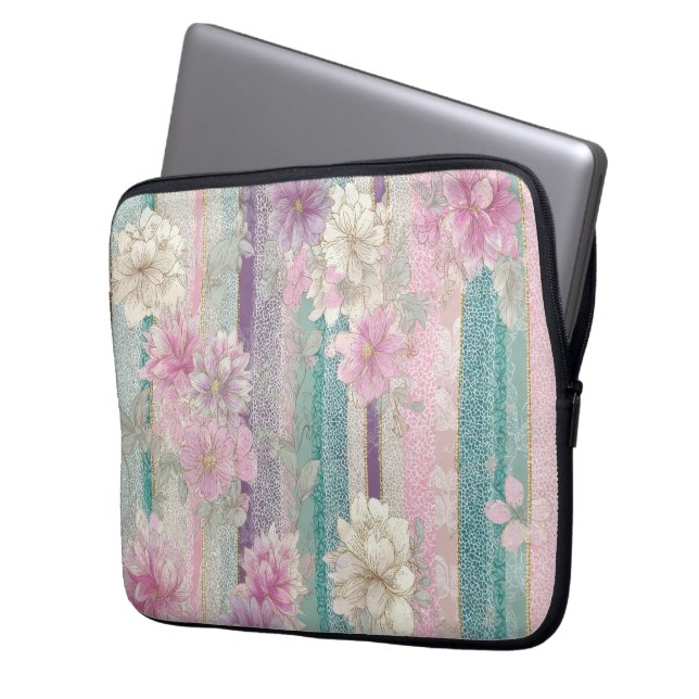 Vertical Pastel Stripes With Lace Textures  Laptop Fodral (Framsidan Vänster)